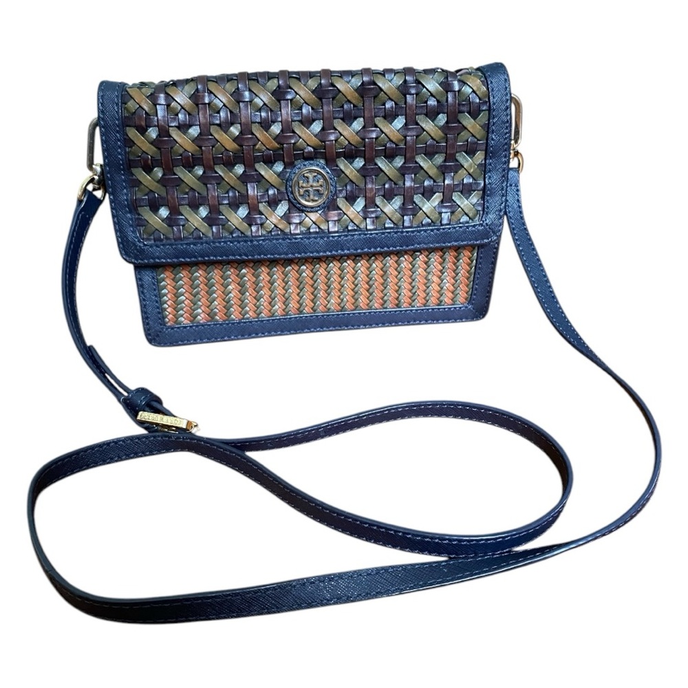 Tory Burch Blue and Brown Quilted Crossbody Bag